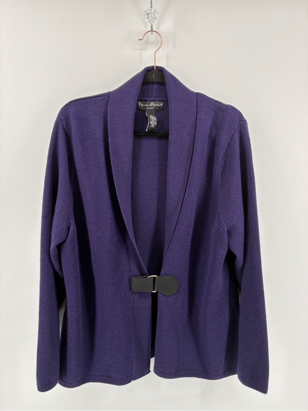 Mercer & Madison 100% Merino Wool Deep Purple Cardigan with Velcro Buckle